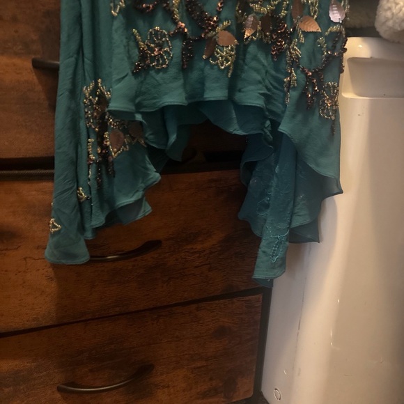 Vintage Sue Wong 100% Silk Teal Floral Beaded Dress - Picture 8 of 8